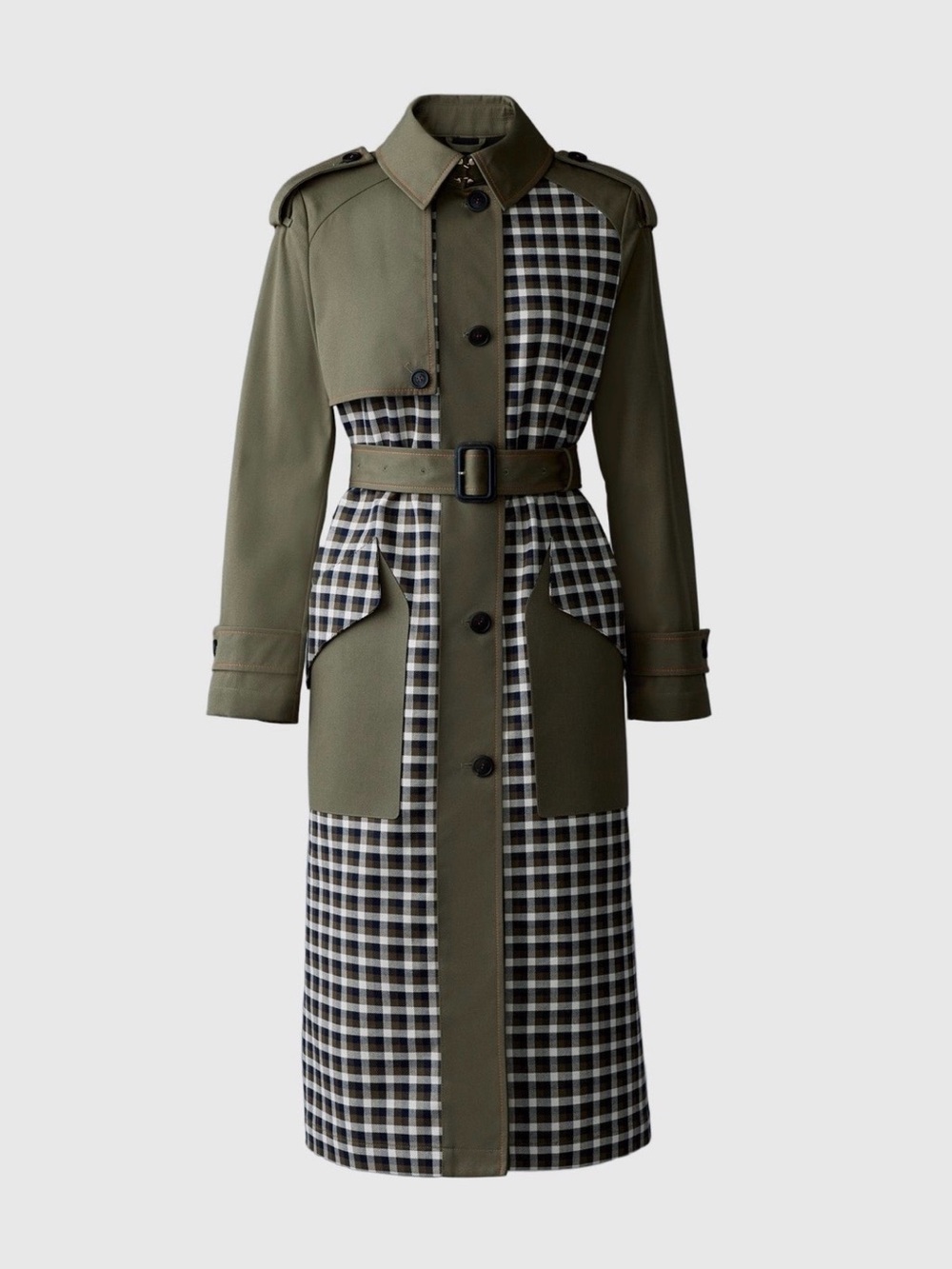 Mackage Olive Green Plaid Belted Trench Coat